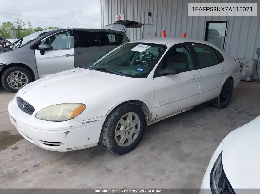 2007 Ford Taurus Se VIN: 1FAFP53UX7A115071 Lot: 40302153