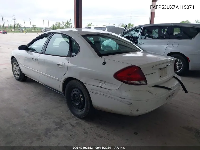 2007 Ford Taurus Se VIN: 1FAFP53UX7A115071 Lot: 40302153