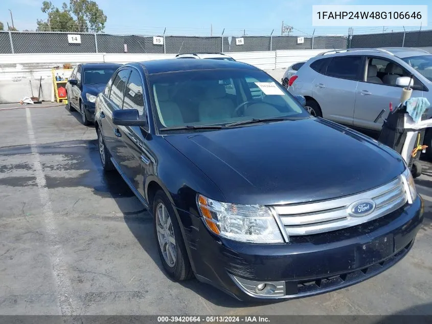 2008 Ford Taurus Sel VIN: 1FAHP24W48G106646 Lot: 39420664