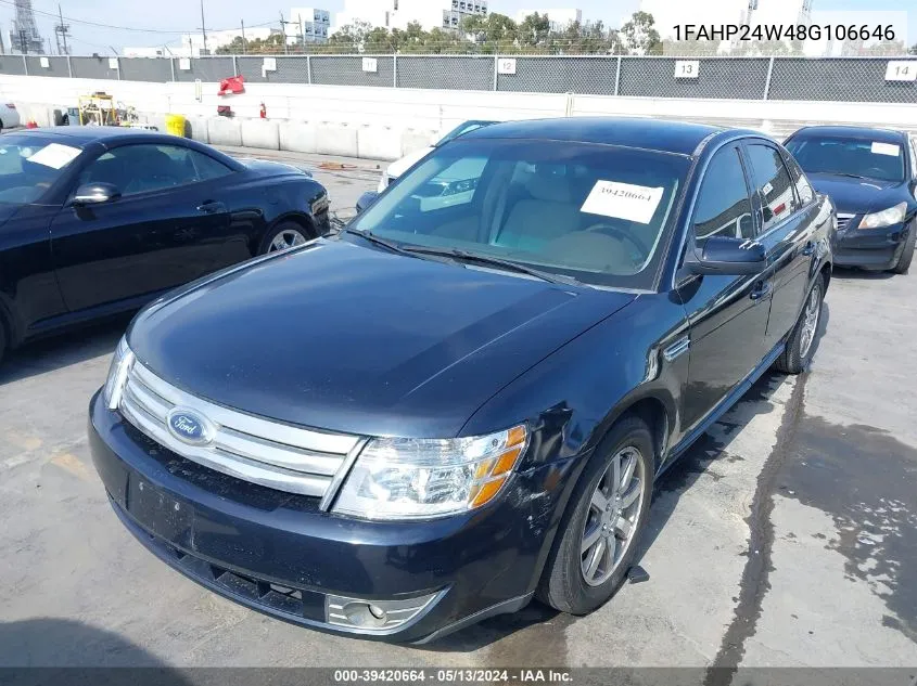 2008 Ford Taurus Sel VIN: 1FAHP24W48G106646 Lot: 39420664