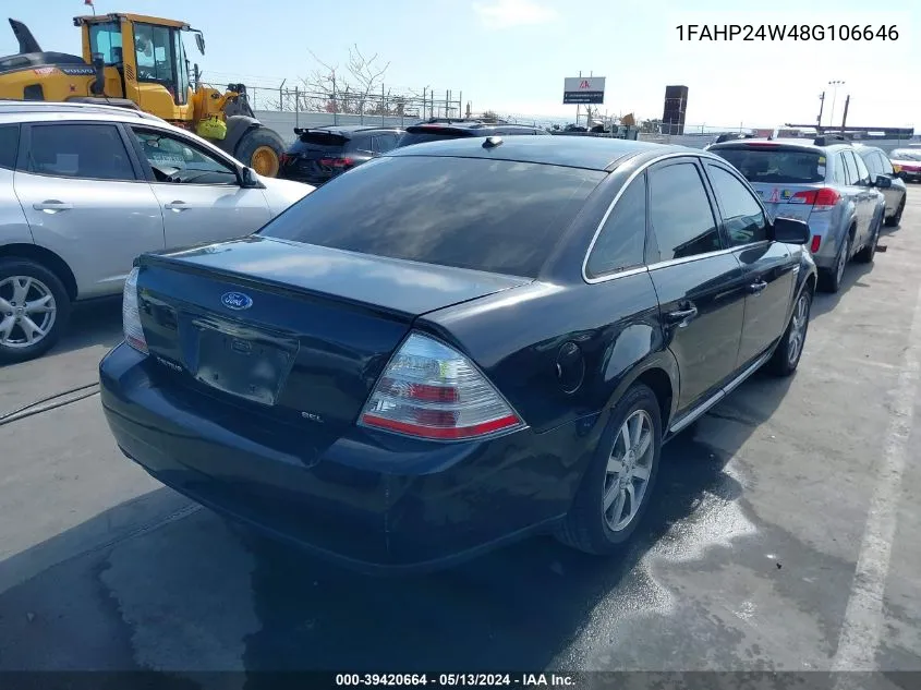 2008 Ford Taurus Sel VIN: 1FAHP24W48G106646 Lot: 39420664