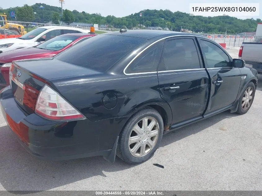 2008 Ford Taurus Limited VIN: 1FAHP25WX8G104060 Lot: 39444555