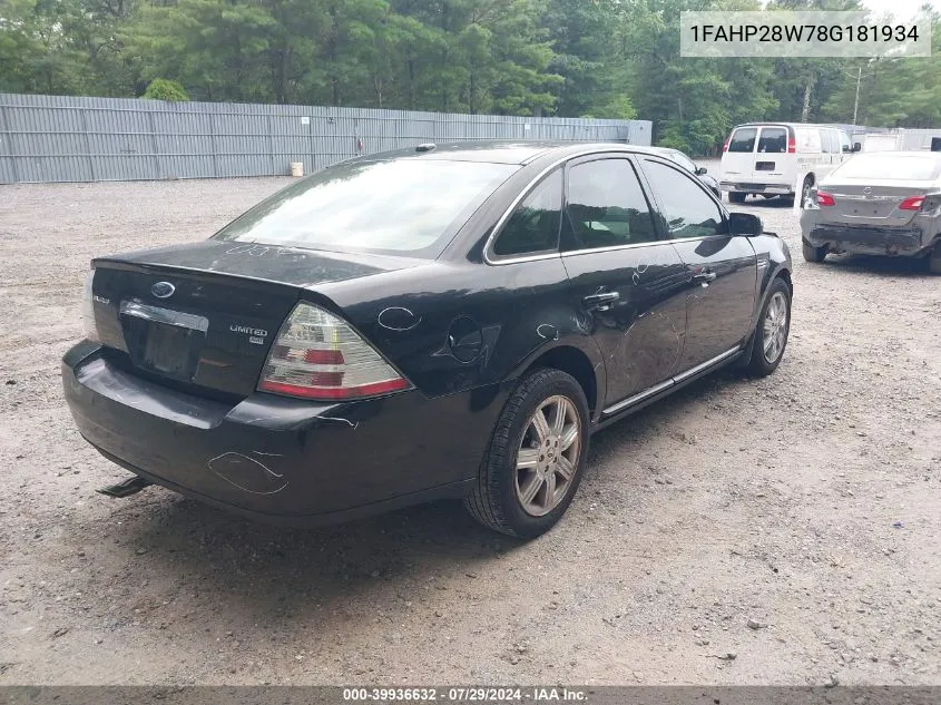 1FAHP28W78G181934 2008 Ford Taurus Limited