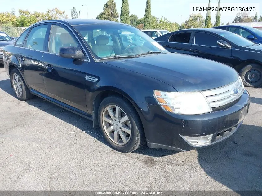 2008 Ford Taurus Sel VIN: 1FAHP24W78G136420 Lot: 40003449