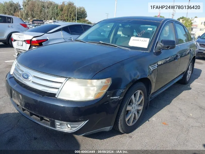 2008 Ford Taurus Sel VIN: 1FAHP24W78G136420 Lot: 40003449