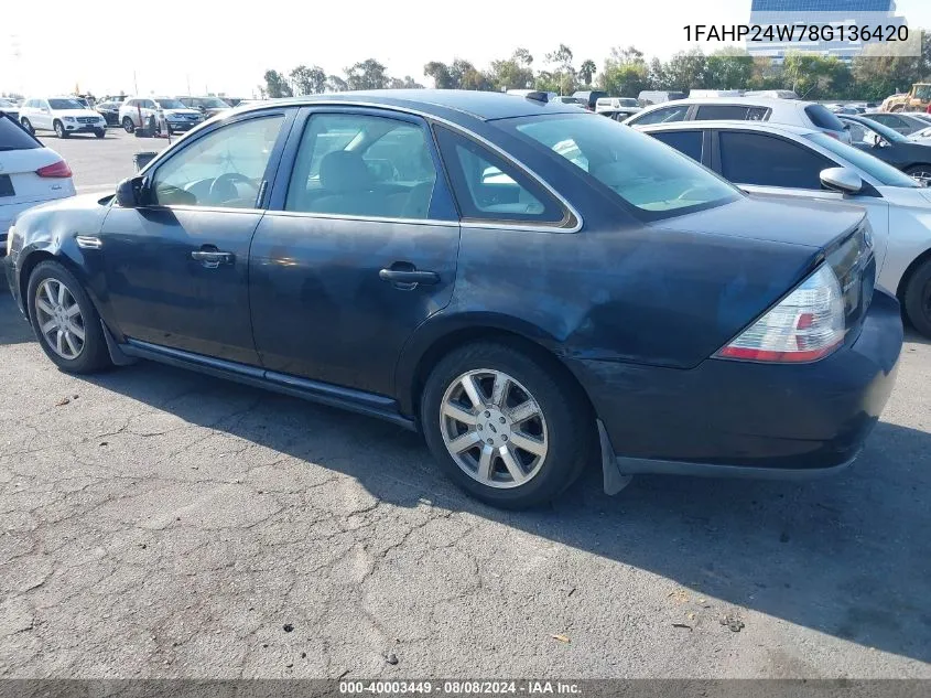 2008 Ford Taurus Sel VIN: 1FAHP24W78G136420 Lot: 40003449