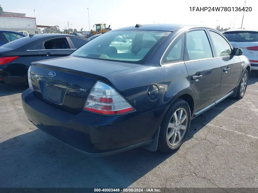 2008 Ford Taurus Sel VIN: 1FAHP24W78G136420 Lot: 40003449