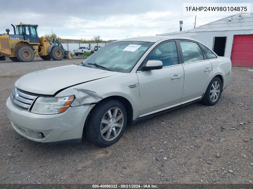 2008 Ford Taurus Sel VIN: 1FAHP24W98G104875 Lot: 40098322