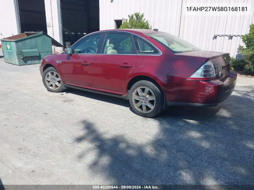 2008 Ford Taurus Sel VIN: 1FAHP27W58G168181 Lot: 40285644