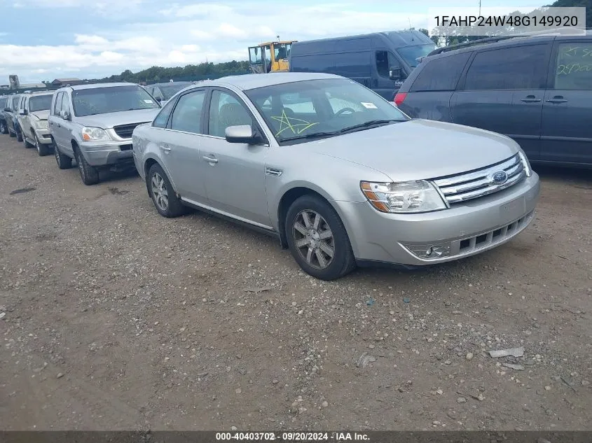 2008 Ford Taurus Sel VIN: 1FAHP24W48G149920 Lot: 40403702