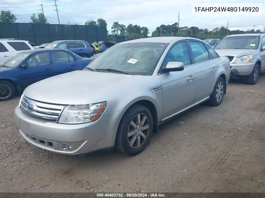 2008 Ford Taurus Sel VIN: 1FAHP24W48G149920 Lot: 40403702