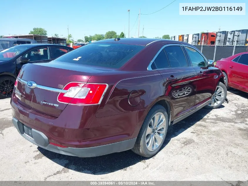 2011 Ford Taurus Limited VIN: 1FAHP2JW2BG116149 Lot: 39394061