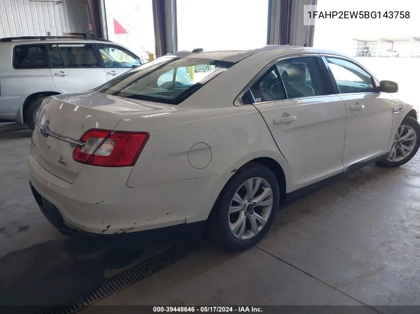 2011 Ford Taurus Sel VIN: 1FAHP2EW5BG143758 Lot: 39448646