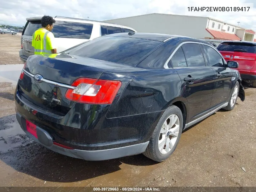 2011 Ford Taurus Sel VIN: 1FAHP2EW0BG189417 Lot: 39729663