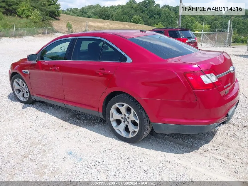 2011 Ford Taurus Sel VIN: 1FAHP2EW4BG114316 Lot: 39988209