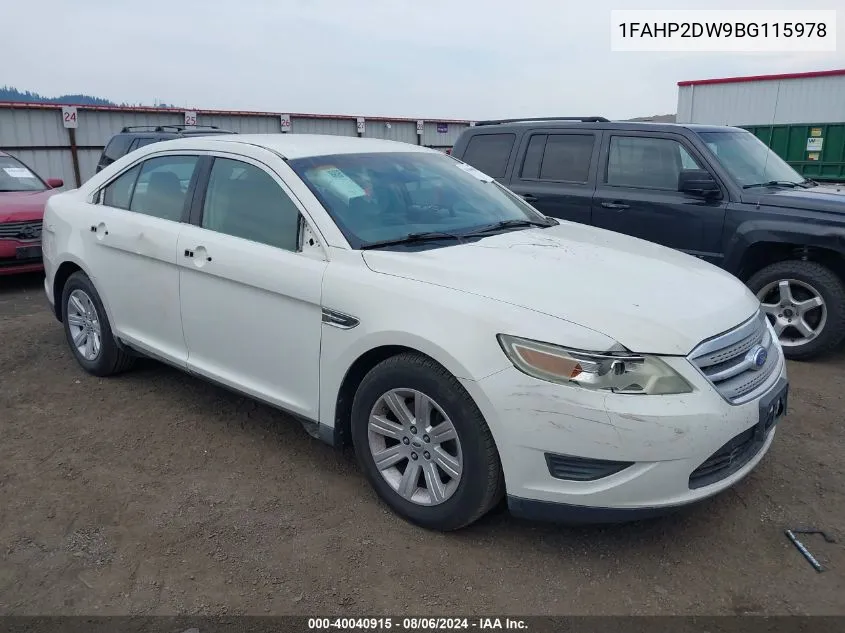 2011 Ford Taurus Se VIN: 1FAHP2DW9BG115978 Lot: 40040915