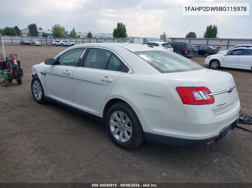 1FAHP2DW9BG115978 2011 Ford Taurus Se