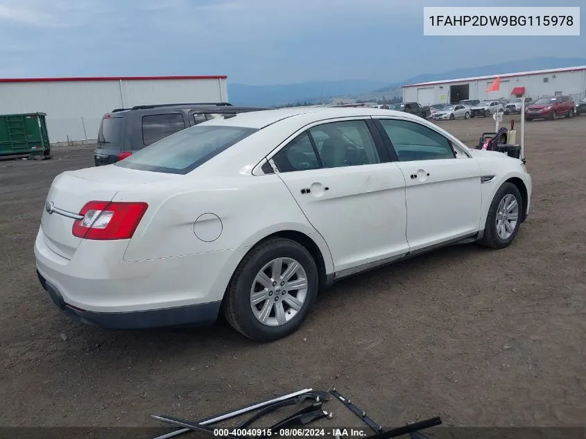 1FAHP2DW9BG115978 2011 Ford Taurus Se