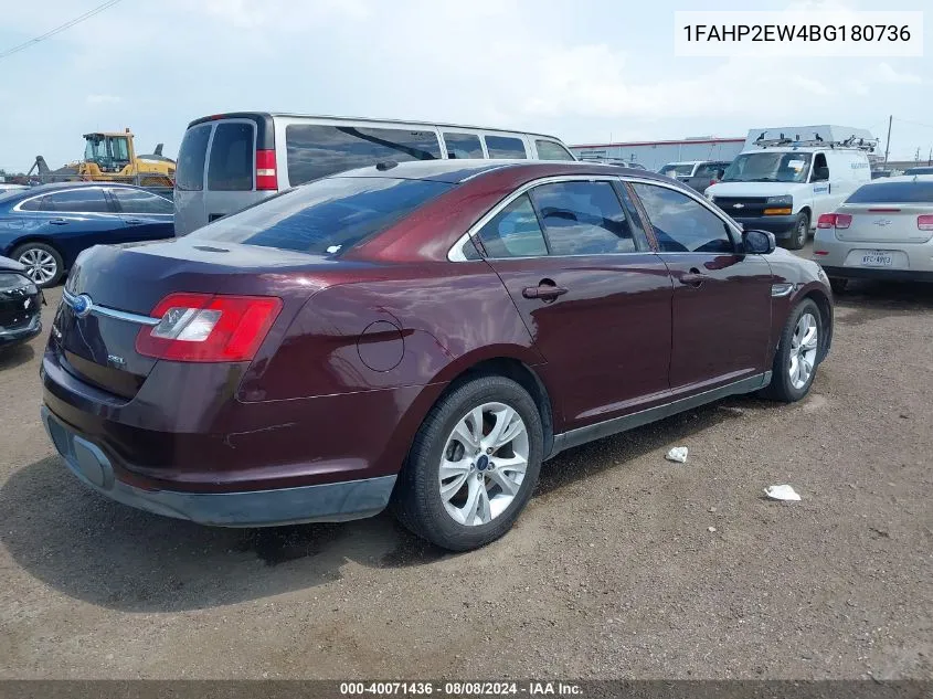 2011 Ford Taurus Sel VIN: 1FAHP2EW4BG180736 Lot: 40071436