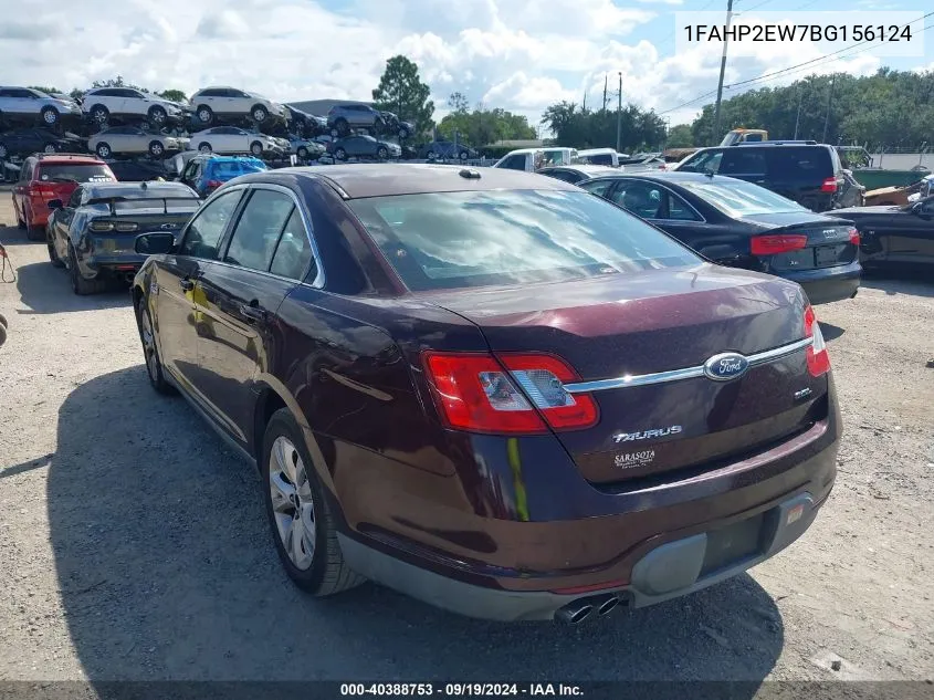 2011 Ford Taurus Sel VIN: 1FAHP2EW7BG156124 Lot: 40388753