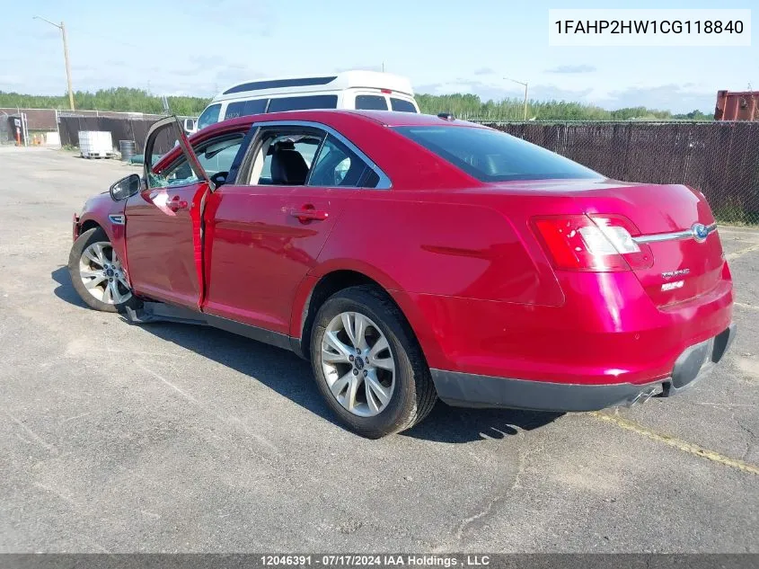 2012 Ford Taurus Sel VIN: 1FAHP2HW1CG118840 Lot: 12046391