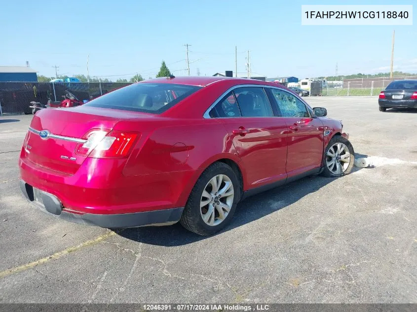 2012 Ford Taurus Sel VIN: 1FAHP2HW1CG118840 Lot: 12046391