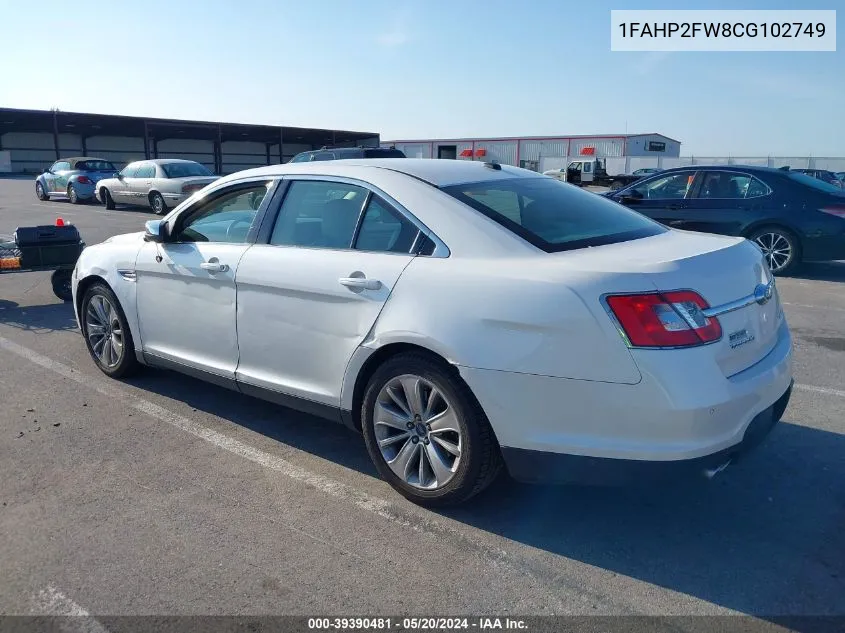 2012 Ford Taurus Limited VIN: 1FAHP2FW8CG102749 Lot: 39390481