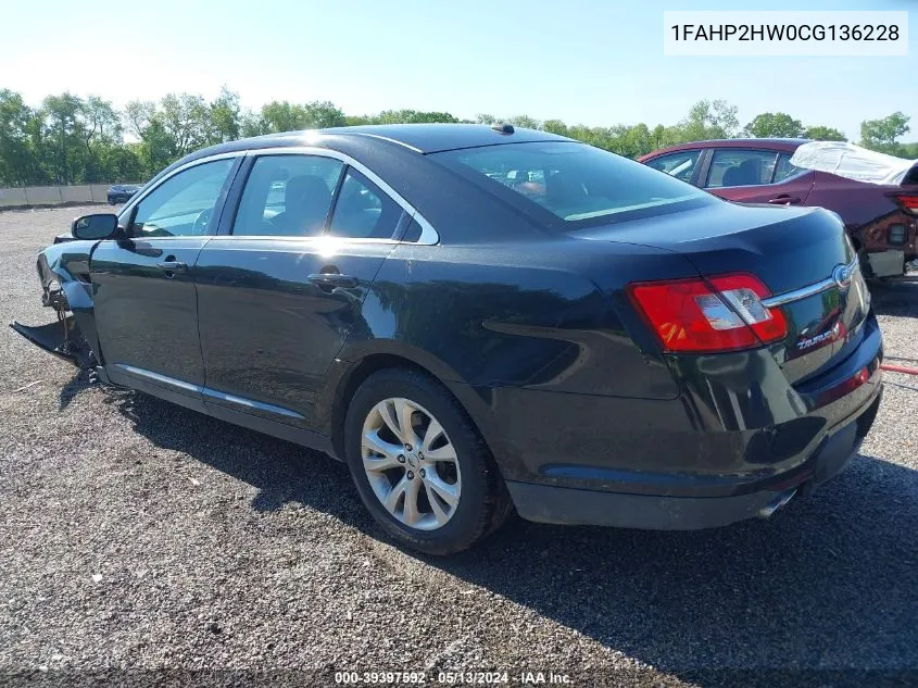 2012 Ford Taurus Sel VIN: 1FAHP2HW0CG136228 Lot: 39397592