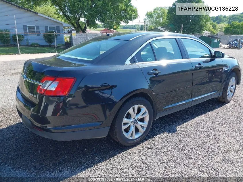 2012 Ford Taurus Sel VIN: 1FAHP2HW0CG136228 Lot: 39397592