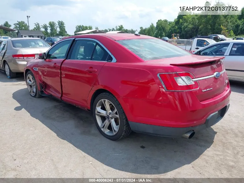 2012 Ford Taurus Sho VIN: 1FAHP2KT2CG137752 Lot: 40006243