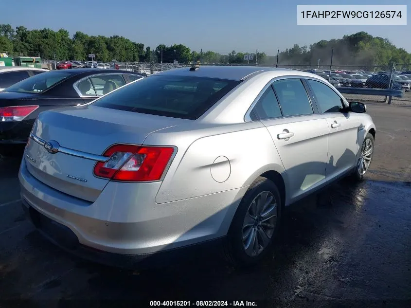 2012 Ford Taurus Limited VIN: 1FAHP2FW9CG126574 Lot: 40015201