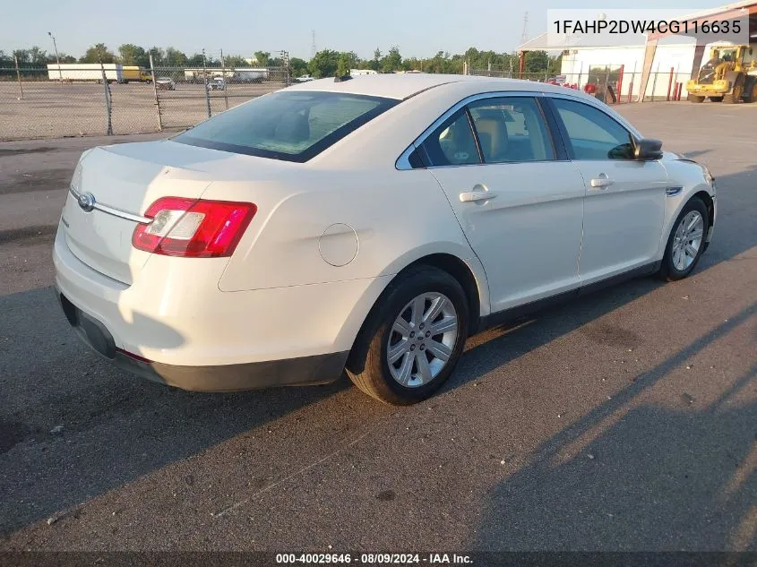 2012 Ford Taurus Se VIN: 1FAHP2DW4CG116635 Lot: 40029646