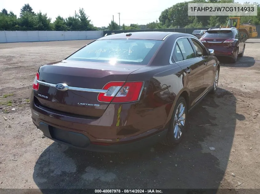 2012 Ford Taurus Limited VIN: 1FAHP2JW7CG114933 Lot: 40087978