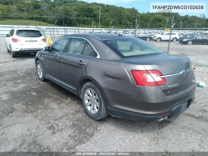 2012 Ford Taurus Se VIN: 1FAHP2DW6CG102638 Lot: 40089645