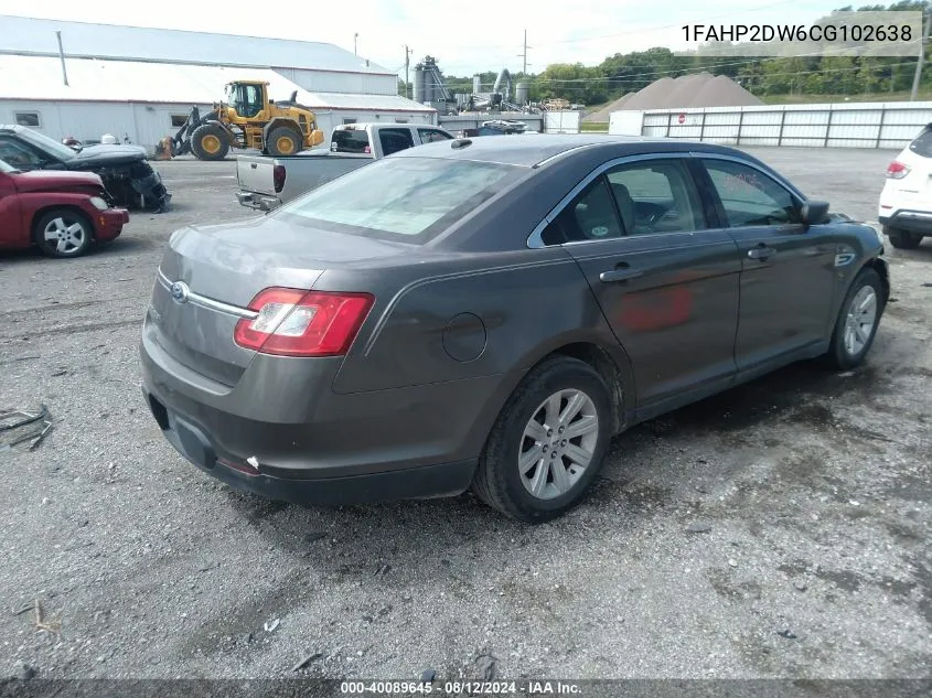 2012 Ford Taurus Se VIN: 1FAHP2DW6CG102638 Lot: 40089645