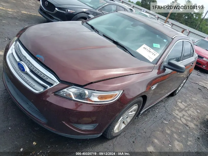 2012 Ford Taurus Se VIN: 1FAHP2DW2CG108193 Lot: 40320719