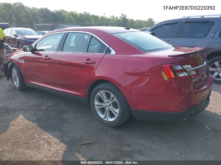 2013 Ford Taurus Sel VIN: 1FAHP2E87DG220392 Lot: 40000533