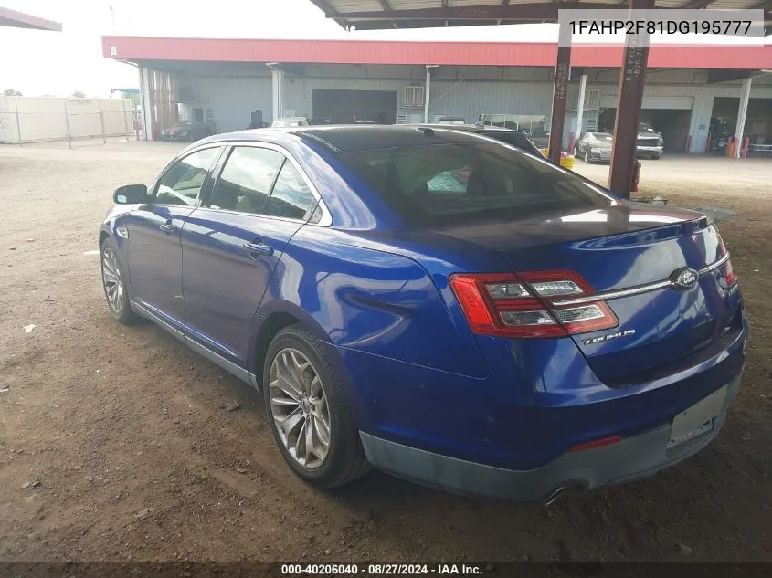 2013 Ford Taurus Limited VIN: 1FAHP2F81DG195777 Lot: 40206040