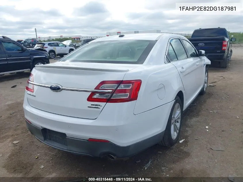 2013 Ford Taurus Sel VIN: 1FAHP2E82DG187981 Lot: 40315448