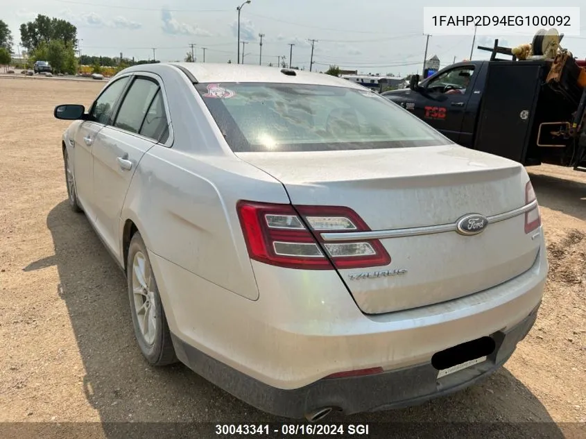 2014 Ford Taurus Se VIN: 1FAHP2D94EG100092 Lot: 30043341