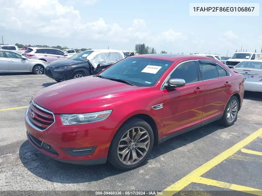 2014 Ford Taurus Limited VIN: 1FAHP2F86EG106867 Lot: 39460336