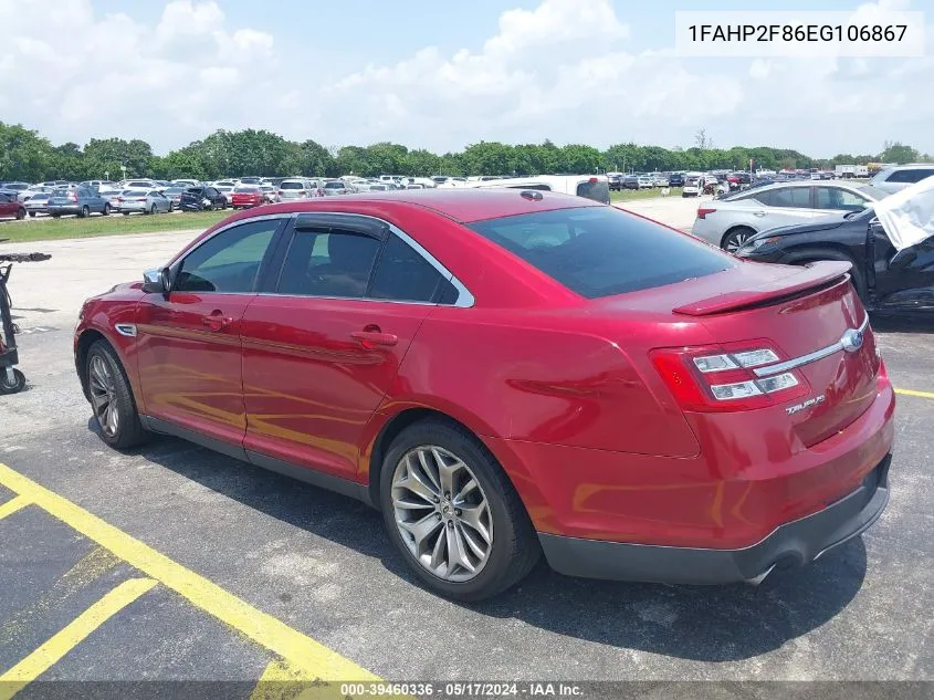 2014 Ford Taurus Limited VIN: 1FAHP2F86EG106867 Lot: 39460336