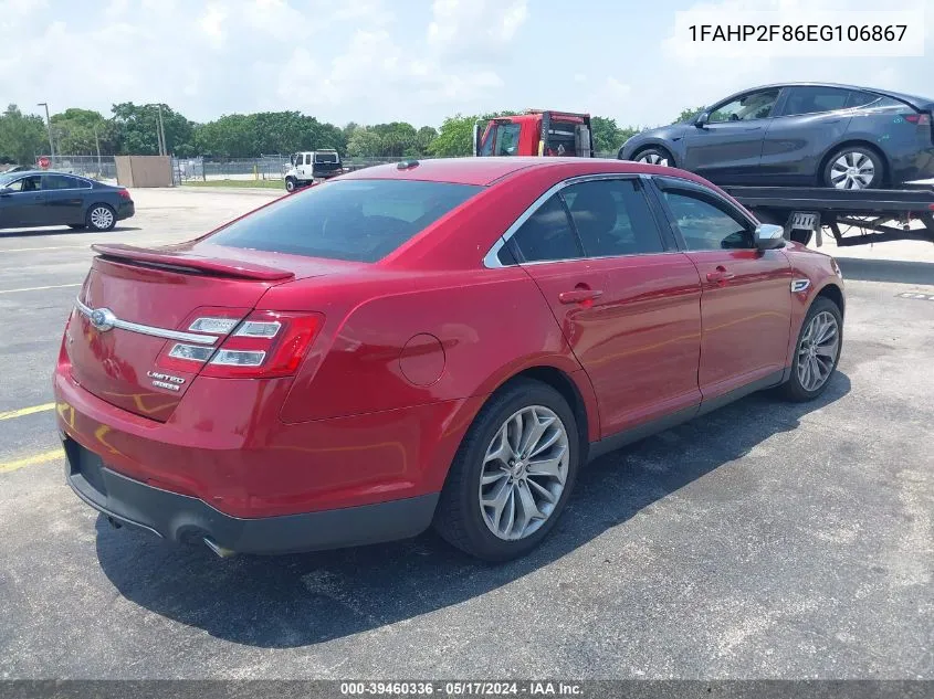 2014 Ford Taurus Limited VIN: 1FAHP2F86EG106867 Lot: 39460336