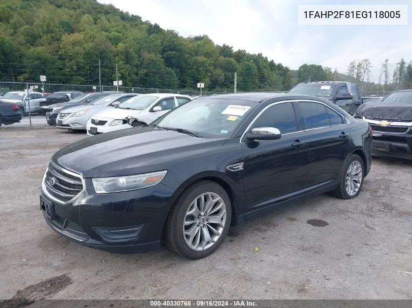 2014 Ford Taurus Limited VIN: 1FAHP2F81EG118005 Lot: 40330768