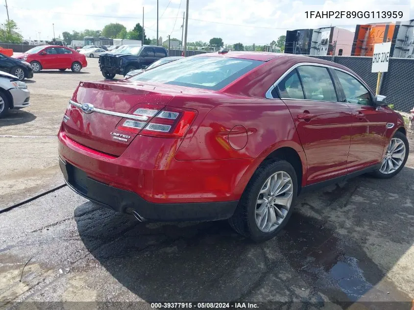 2016 Ford Taurus Limited VIN: 1FAHP2F89GG113959 Lot: 39377915