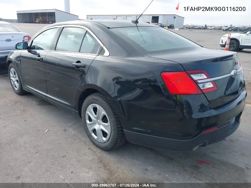 2016 Ford Taurus Police Interceptor VIN: 1FAHP2MK9GG116200 Lot: 39963707