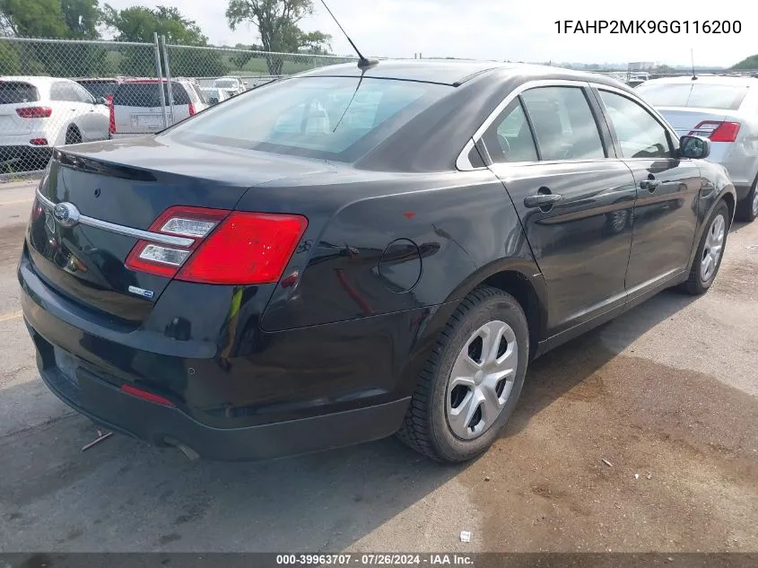 2016 Ford Taurus Police Interceptor VIN: 1FAHP2MK9GG116200 Lot: 39963707