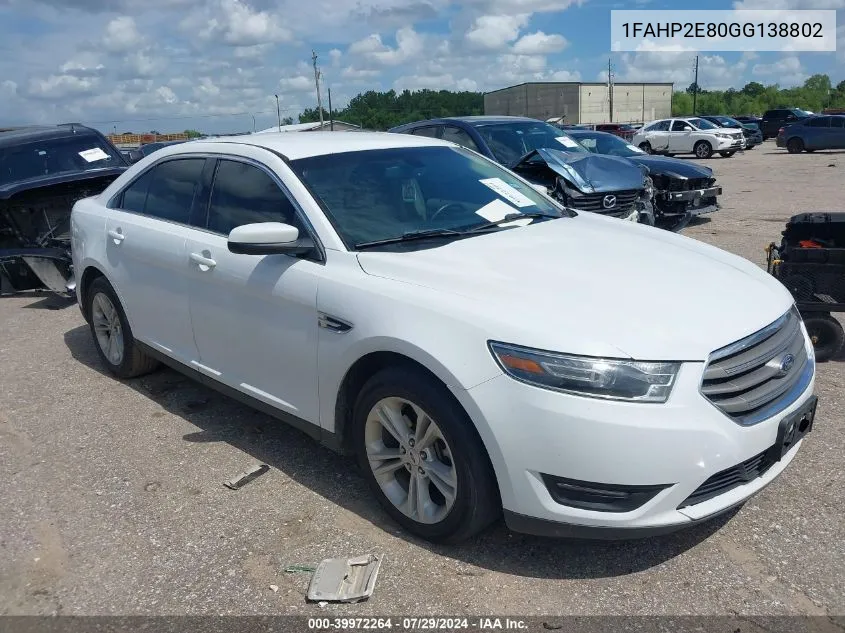 2016 Ford Taurus Sel VIN: 1FAHP2E80GG138802 Lot: 39972264