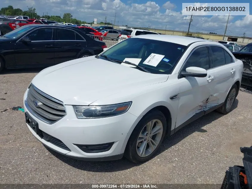 2016 Ford Taurus Sel VIN: 1FAHP2E80GG138802 Lot: 39972264