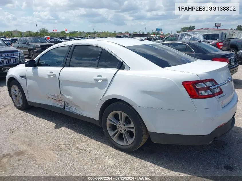 1FAHP2E80GG138802 2016 Ford Taurus Sel